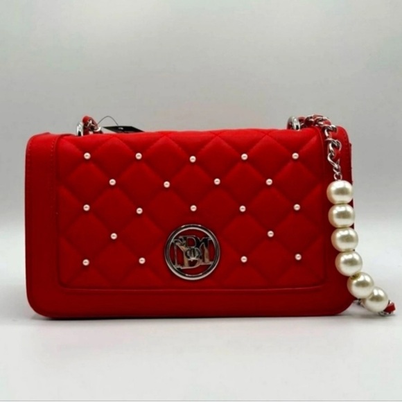 Badgley Mischka Handbags - Badgley Mischka Red Cross‎ Body with Pearls and Round Metal Lock